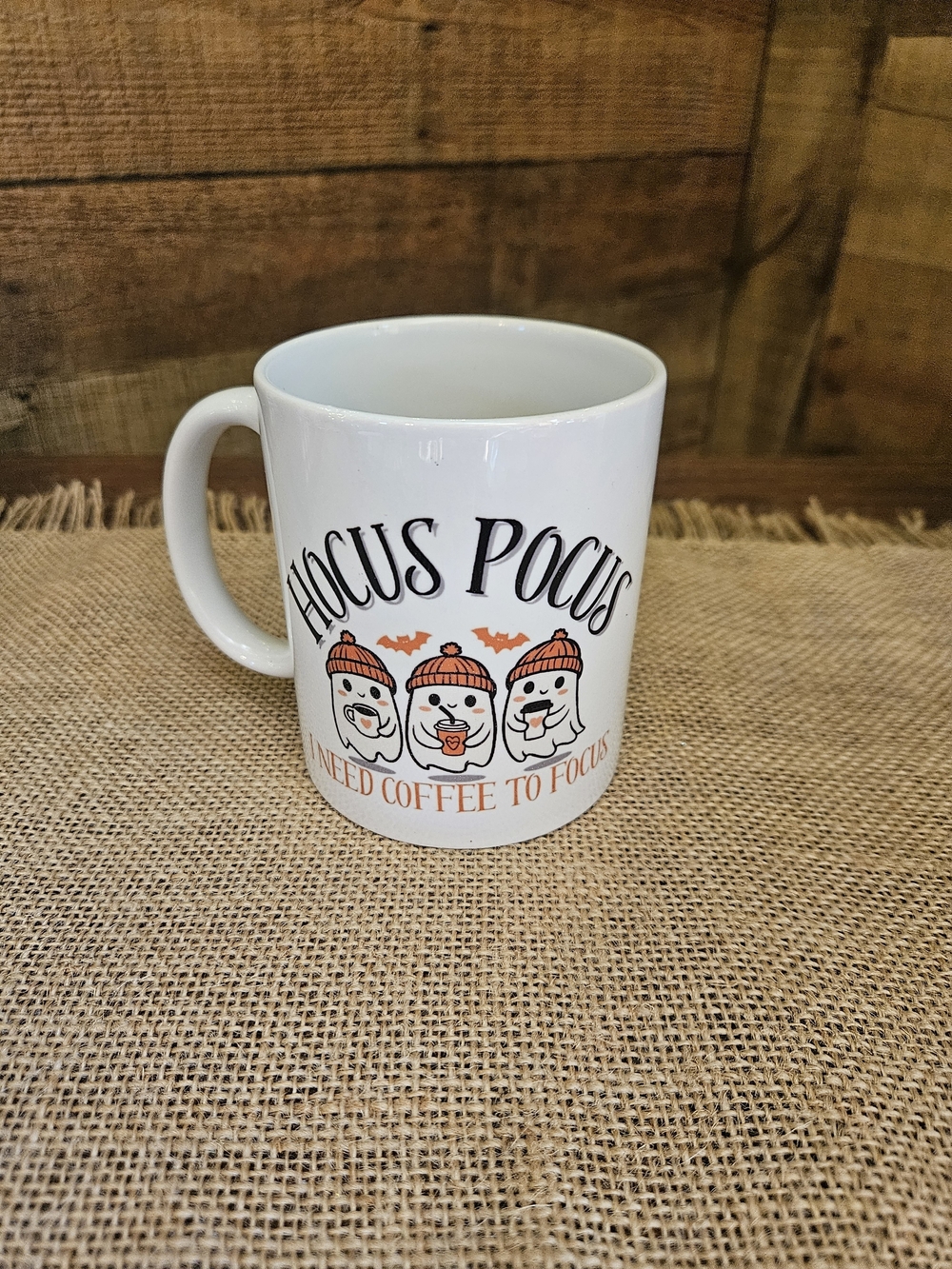 White 'Hocus Pocus' Coffee Mug with Orange Accents